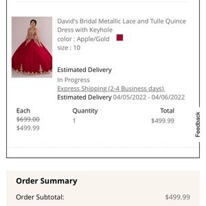 Size 10 dress from David’s Bridal never worn only tried on.